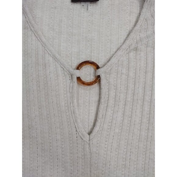 Ribbed Beige Knit Top With Keyhole & Ring Detail By Crosby M. NWT. - Picture 5 of 8